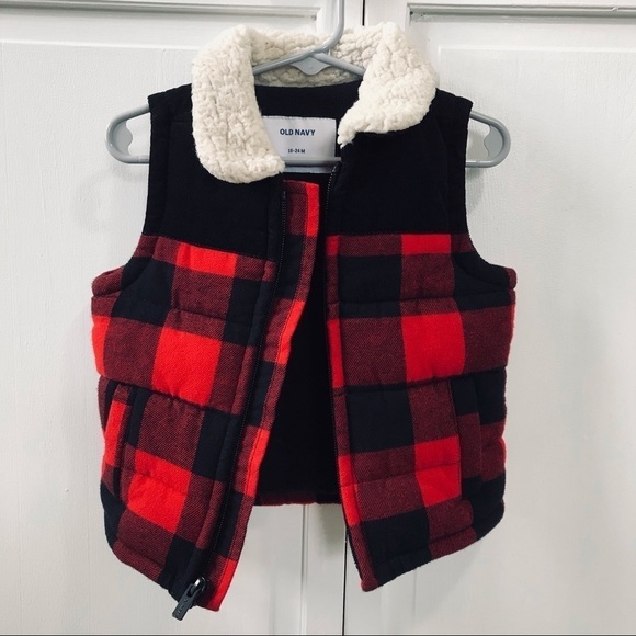 OLD NAVY Sherpa-Collar Flannel Vest Size 18-24M PRICE IS FIRM - Picture 3 of 6